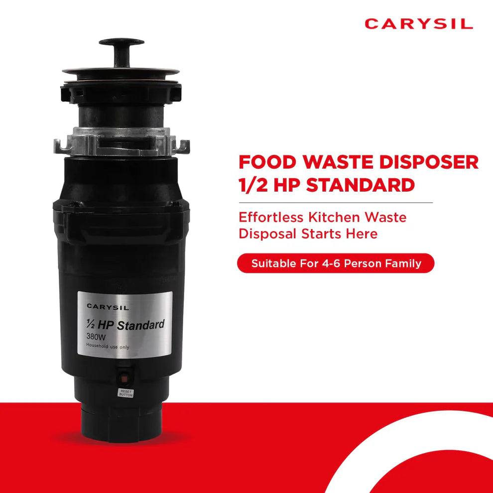Carysil Food Waste Disposer 1/2 HP Standard – Kitchen Sink Garbage Disposal with 2500 RPM DC Motor | Low Noise | Stainless Steel Grinding | Ideal for 2–5 Members-3