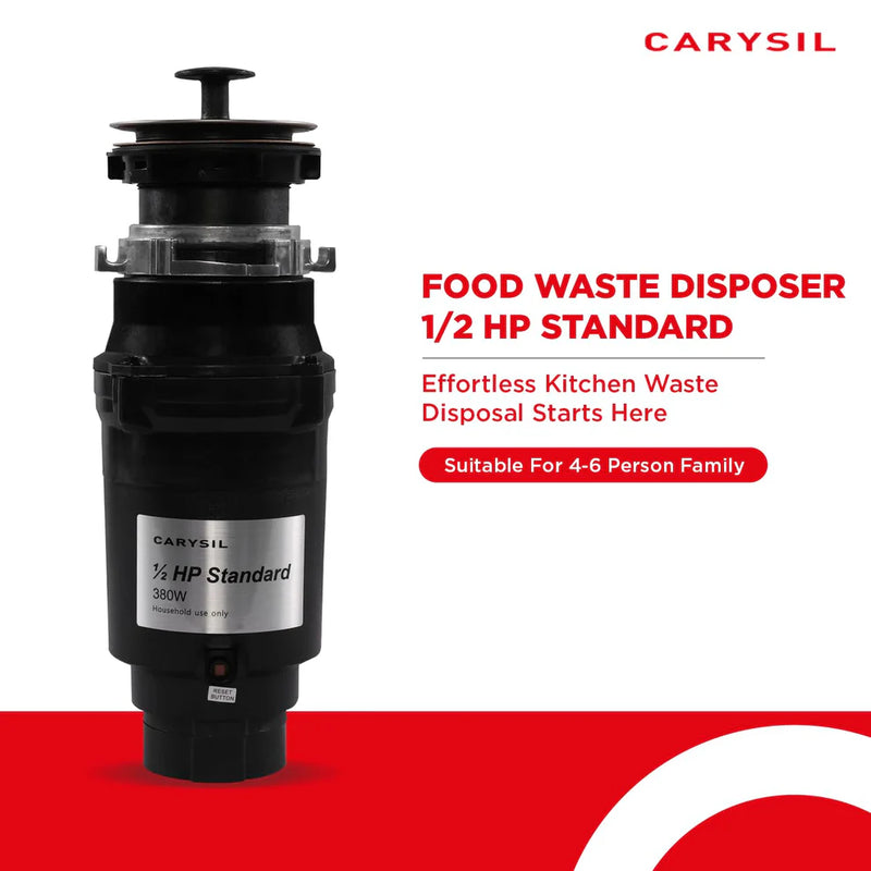Carysil Food Waste Disposer 1/2 HP Standard – Kitchen Sink Garbage Disposal with 2500 RPM DC Motor | Low Noise | Stainless Steel Grinding | Ideal for 2–5 Members-3