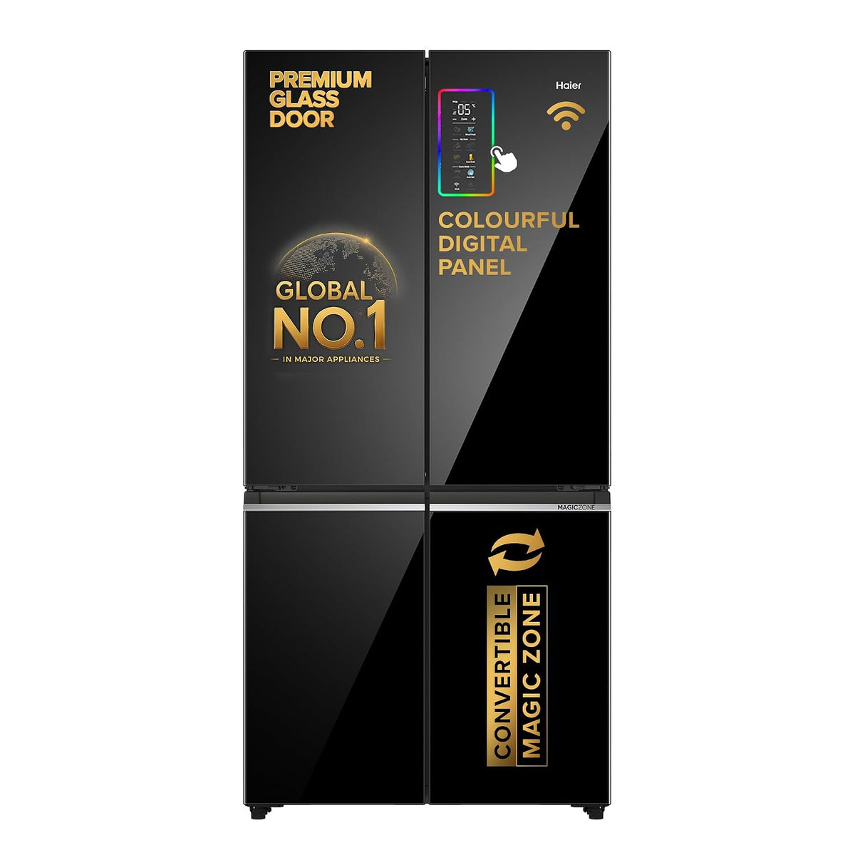 Haier Lumiere 630L 3 Star French Door Refrigerator with Smart Sense AI – Black Glass | HRB-700KGU1-1