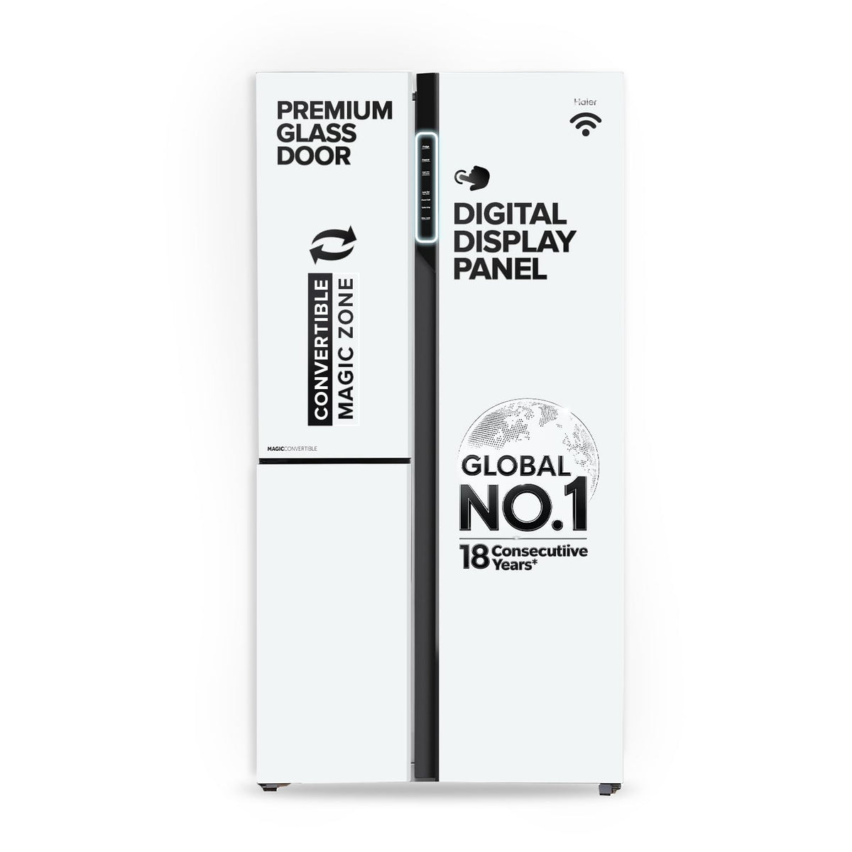 Haier 598L 3 Star Pearl White Glass 3 Door Smart Convertible Side-by-Side Refrigerator | HRT-683PWGU1-2