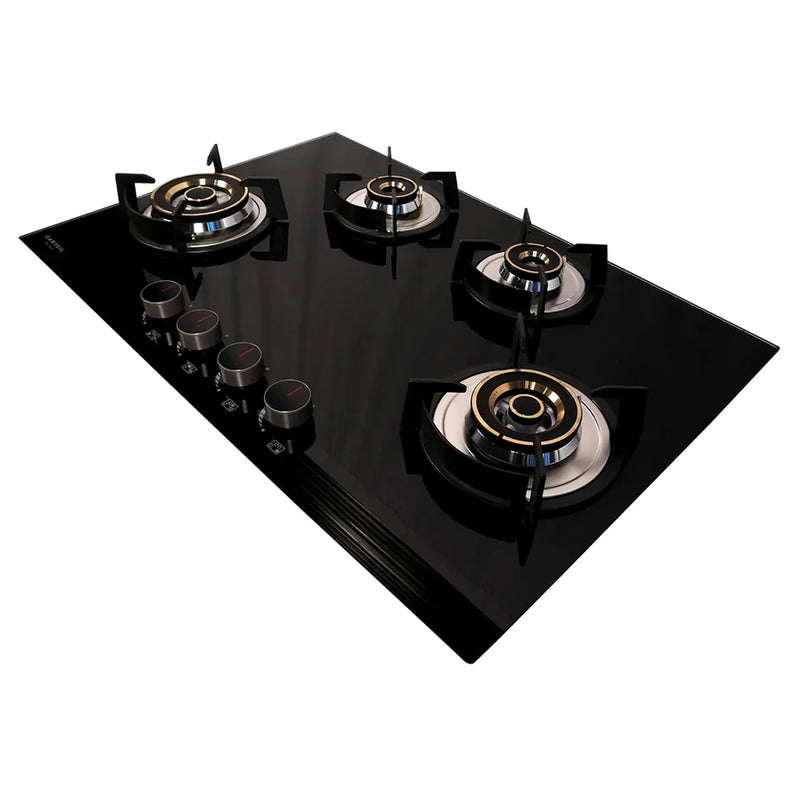Carysil Pro 78cm Built-In Glass Hob – 4 Brass Burners, Triple Ring Burner, Cast Iron Pan Support, Battery Ignition, 8mm Tempered Glass, Stainless Steel Drip Tray-3