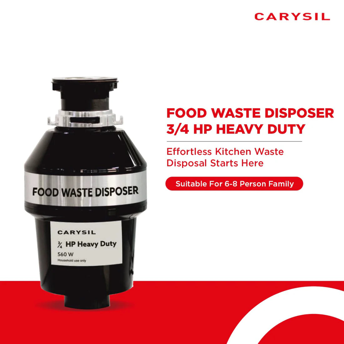 Carysil Food Waste Disposer 3/4 HP – Heavy Duty Kitchen Sink Garbage Disposal with 2500 RPM DC Motor | Low Noise | Stainless Steel Grinding | Ideal for 8–12 Members-4