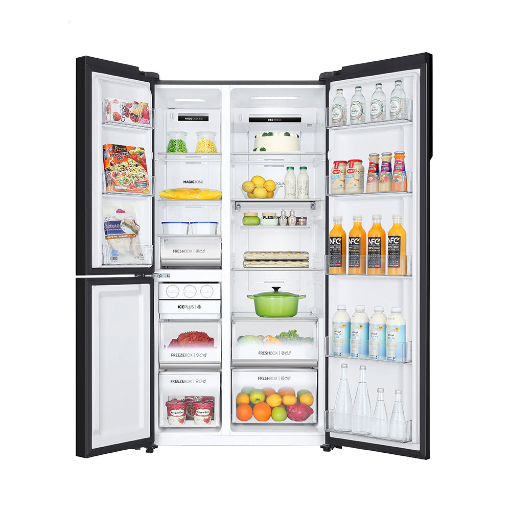 Haier 598L 3 Star Black Glass 3 Door Smart Convertible Side-by-Side Refrigerator | HRT-683KGU1-2