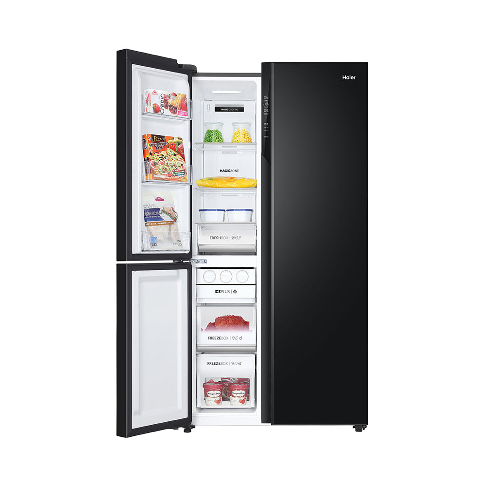 Haier 598L 3 Star Black Glass 3 Door Smart Convertible Side-by-Side Refrigerator | HRT-683KGU1-4