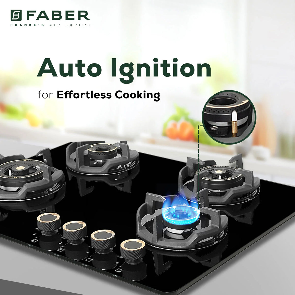 Faber Hob Experia HT704 ALU AI 70 cm Built-In Gas Hob – 4 Brass Burners, Auto-Electric Ignition & Premium Glass Top-14