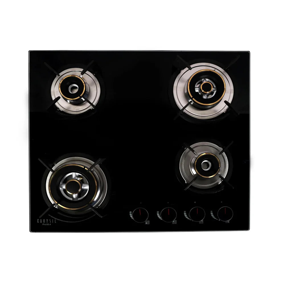 Carysil Pro 60cm Built-In Glass Hob – 4 Brass Burners, Triple Ring Burner, Cast Iron Pan Support, Battery Ignition, 8mm Tempered Glass, Stainless Steel Drip Tray-5