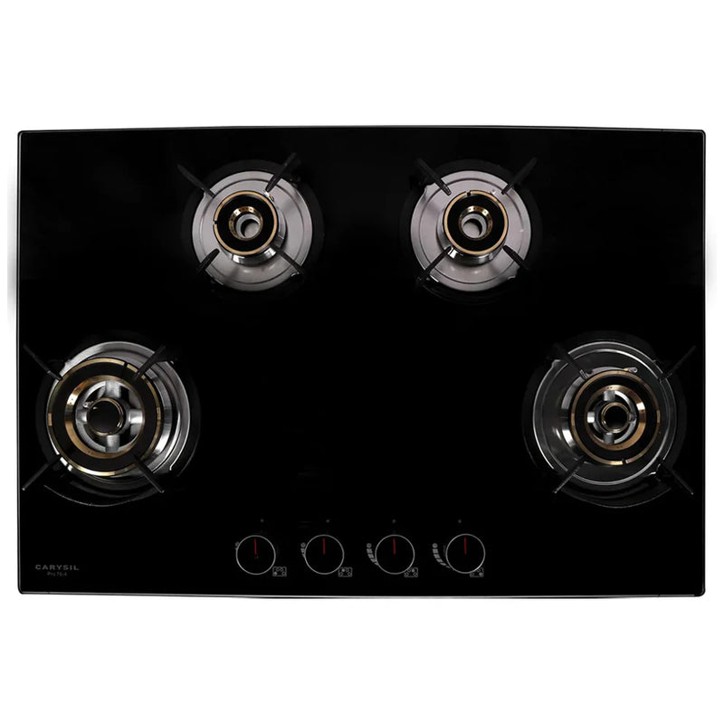 Carysil Pro 78cm Built-In Glass Hob – 4 Brass Burners, Triple Ring Burner, Cast Iron Pan Support, Battery Ignition, 8mm Tempered Glass, Stainless Steel Drip Tray-5