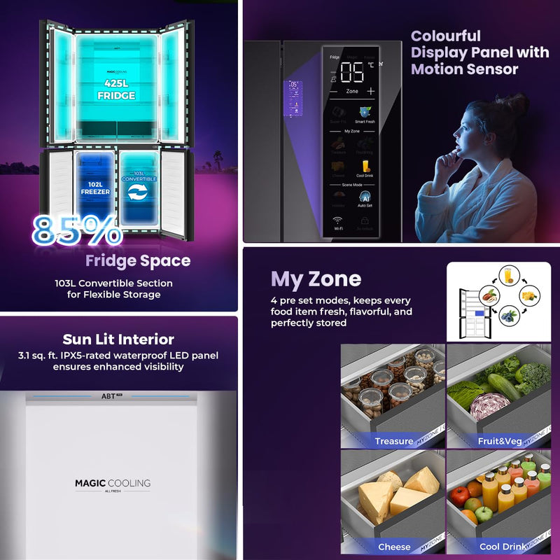 Haier Lumiere 630L 3 Star French Door Refrigerator with Smart Sense AI – Black Glass | HRB-700KGU1-15