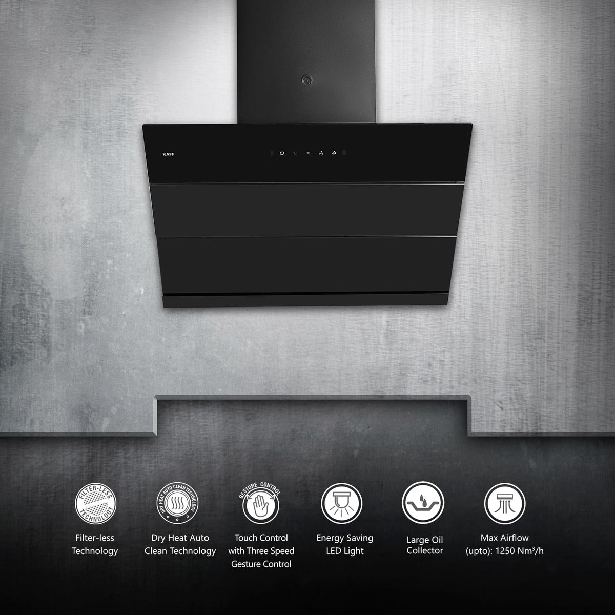 KAFF Nobelo LX DHC 60/75 cm Filterless Auto Clean Chimney with Gesture Control (Black Glass)-7
