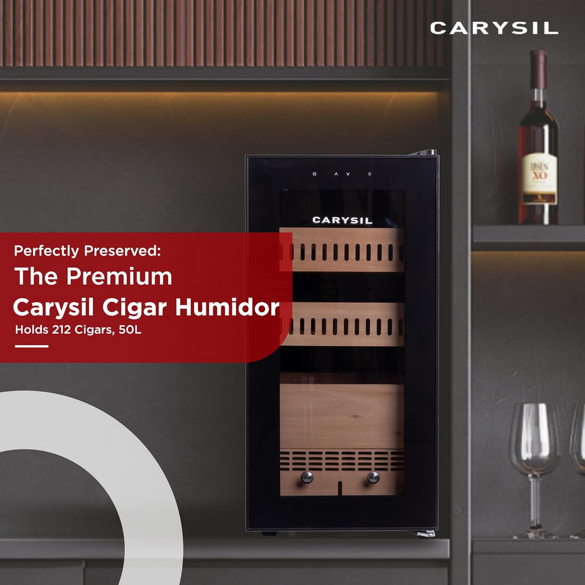 Carysil Cigar Humidor 212 Capacity | Premium Cigar Cooler with Temperature & Humidity Control | LED Display | Freestanding Luxury Humidor Cabinet-3