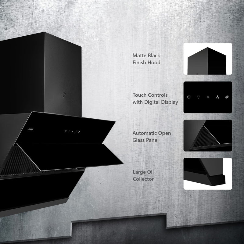 KAFF Nobelo LX DHC 60/75 cm Filterless Auto Clean Chimney with Gesture Control (Black Glass)-5