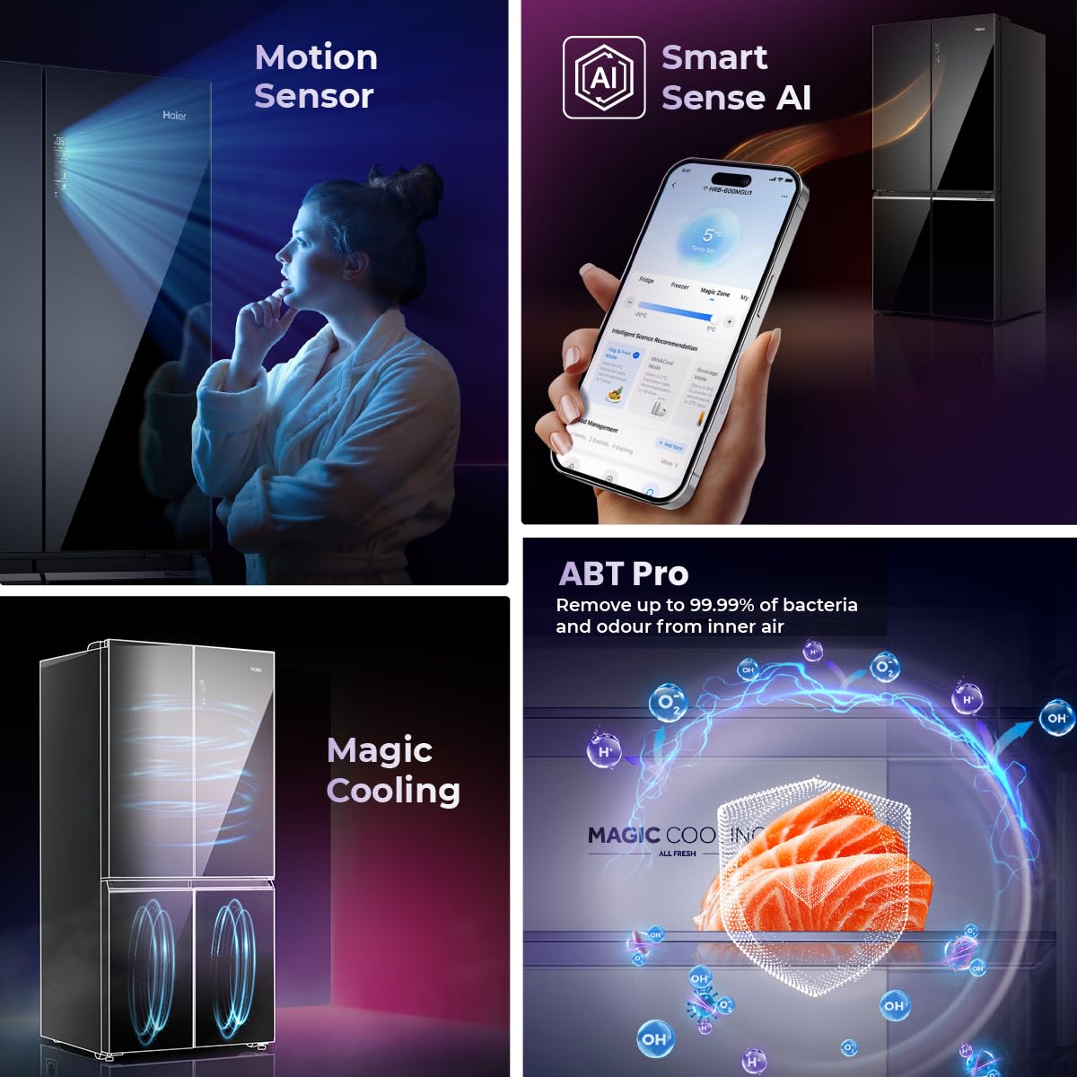 Haier Lumiere 630L 3 Star French Door Refrigerator with Smart Sense AI – Black Glass | HRB-700KGU1-12