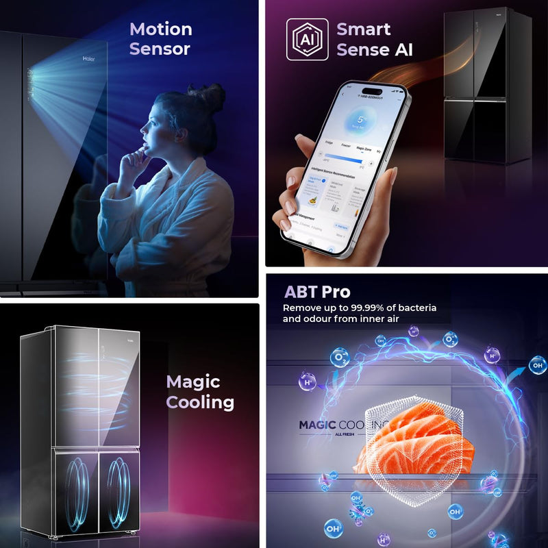 Haier Lumiere 630L 3 Star French Door Refrigerator with Smart Sense AI – Black Glass | HRB-700KGU1-12