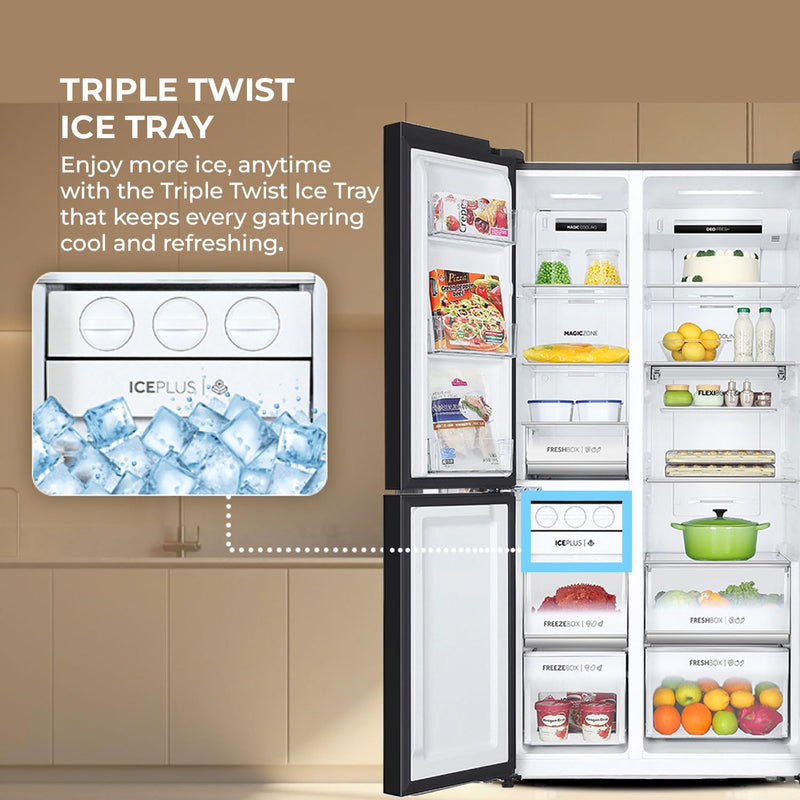 Haier 598L 3 Star Pearl White Glass 3 Door Smart Convertible Side-by-Side Refrigerator | HRT-683PWGU1-4