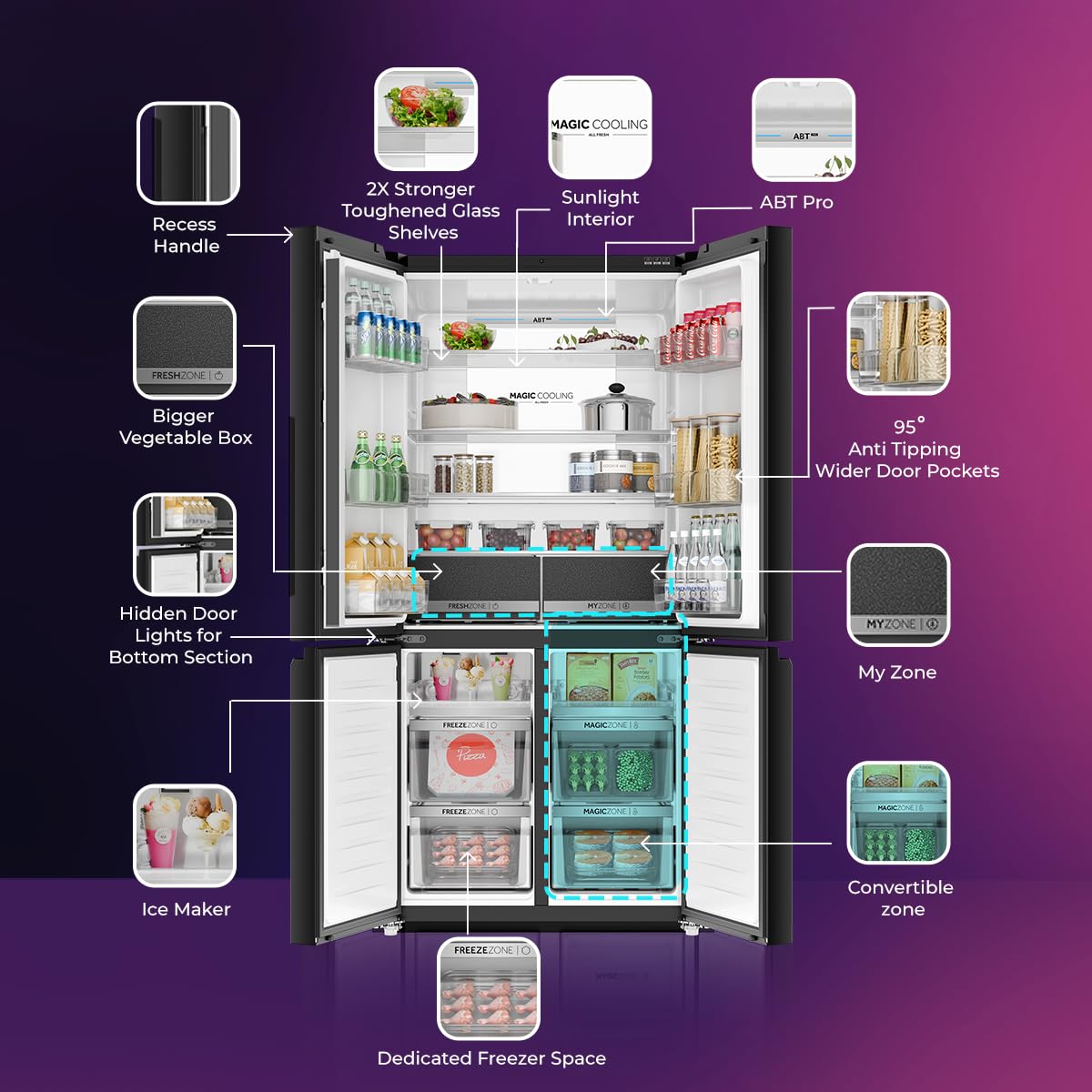 Haier Lumiere 630L 3 Star French Door Refrigerator with Smart Sense AI – Black Glass | HRB-700KGU1-11
