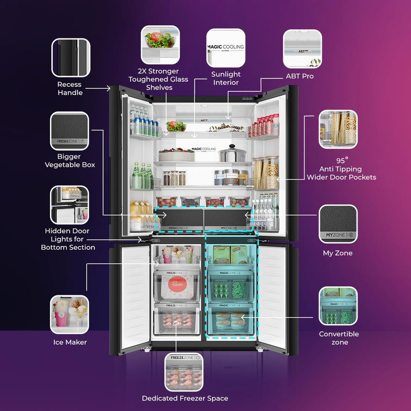 Haier Lumiere 630L 3 Star French Door Refrigerator with Smart Sense AI – Black Glass | HRB-700KGU1-11