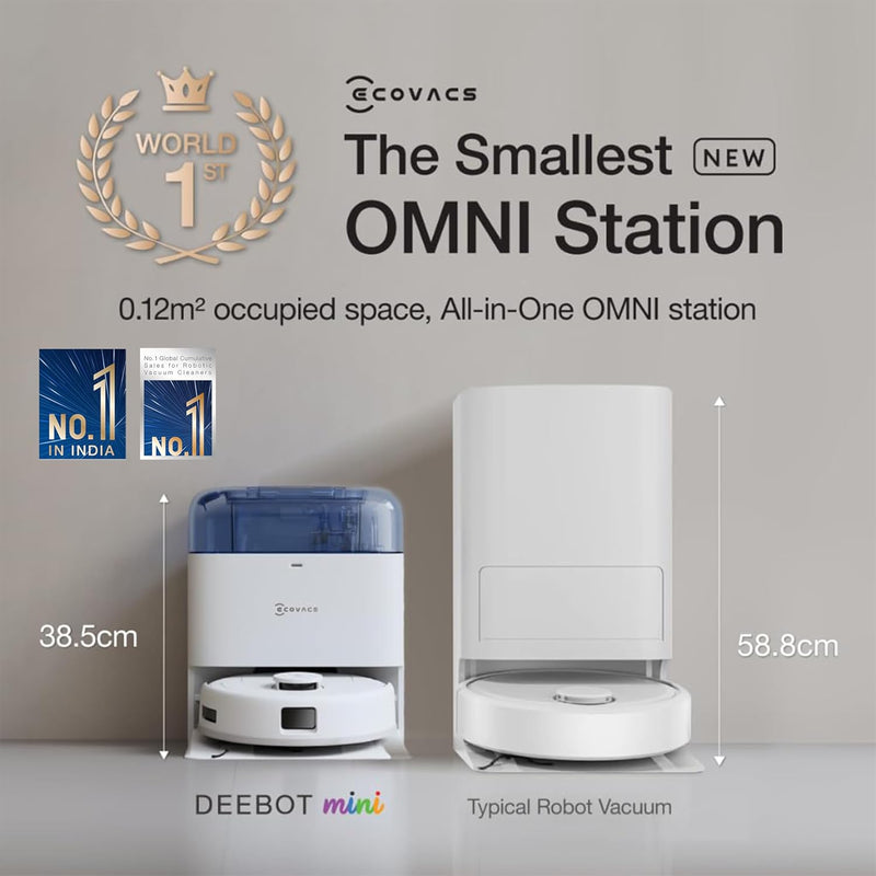 ECOVACS DEEBOT MINI 2-in-1 Robot Vacuum Cleaner & Mop with OMNI Station | 9000Pa Suction, ZeroTangle 2.0, TrueMapping 2.0, 45°C Hot Air Drying | Ultra-Compact Smart Cleaning Robot-3