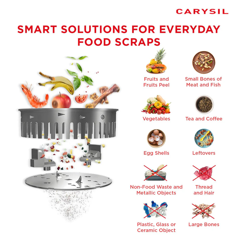 Carysil Food Waste Disposer 1/2 HP Standard – Kitchen Sink Garbage Disposal with 2500 RPM DC Motor | Low Noise | Stainless Steel Grinding | Ideal for 2–5 Members-5