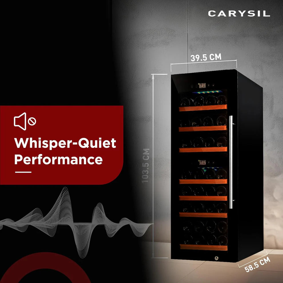 Carysil Wine Chiller – 38 Bottles, Dual Zone Cooling (3°C–20°C), Free Standing Wine Cooler with LED Display, Wooden Shelves & Toughened Glass Door-5