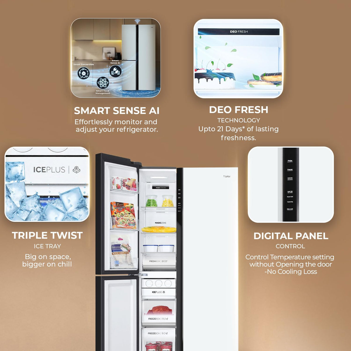 Haier 598L 3 Star Pearl White Glass 3 Door Smart Convertible Side-by-Side Refrigerator | HRT-683PWGU1-5