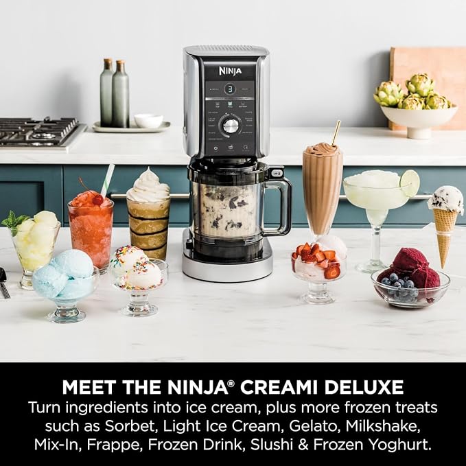 Ninja CREAMi Deluxe 10-in-1 Ice Cream & Frozen Drink Maker, 710ml, Silver – NC502EU