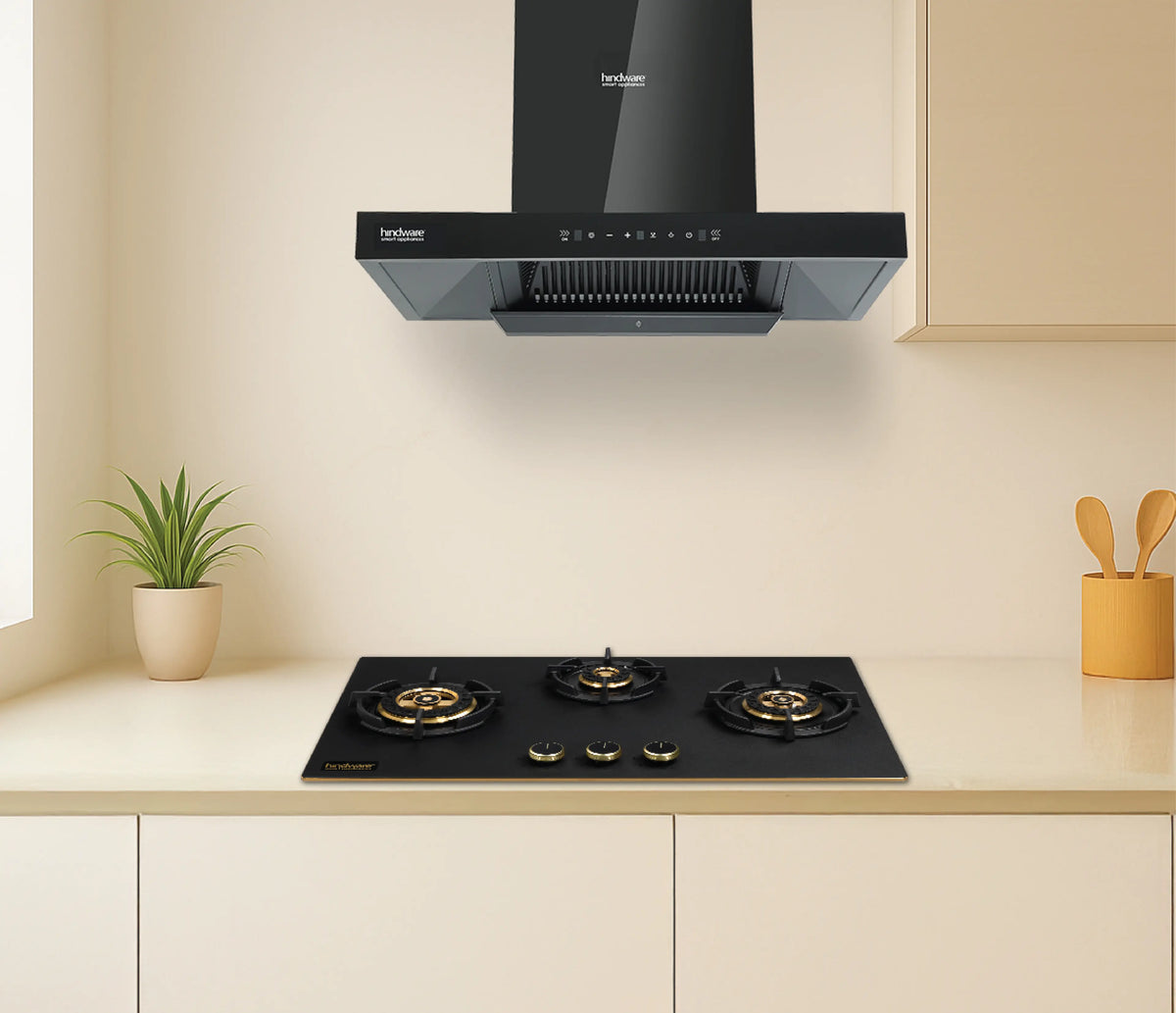 Hindware Alicia HMS BLK Chimney | 90/75/60 cm | Motion Sensor & Touch Control, Auto Clean, 1350 m³/h Suction, MaxX Silence Technology, SS Filter, Black-2