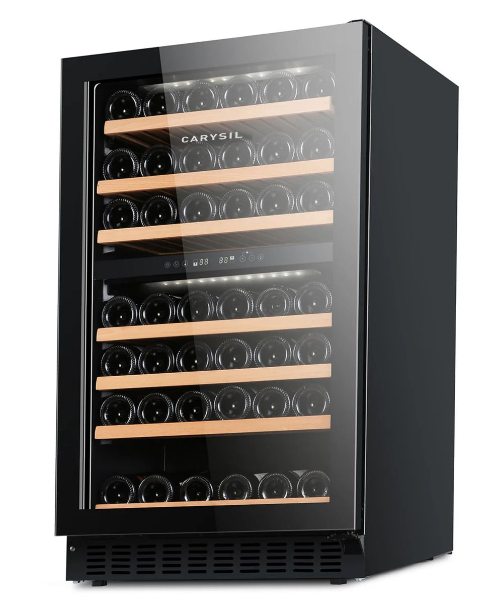 Carysil 77 Bottle Wine Chiller (215L) | Dual Zone Cooling | 5°C–20°C | Wooden Shelves | UV Glass Door | Freestanding Luxury Wine Cooler-1