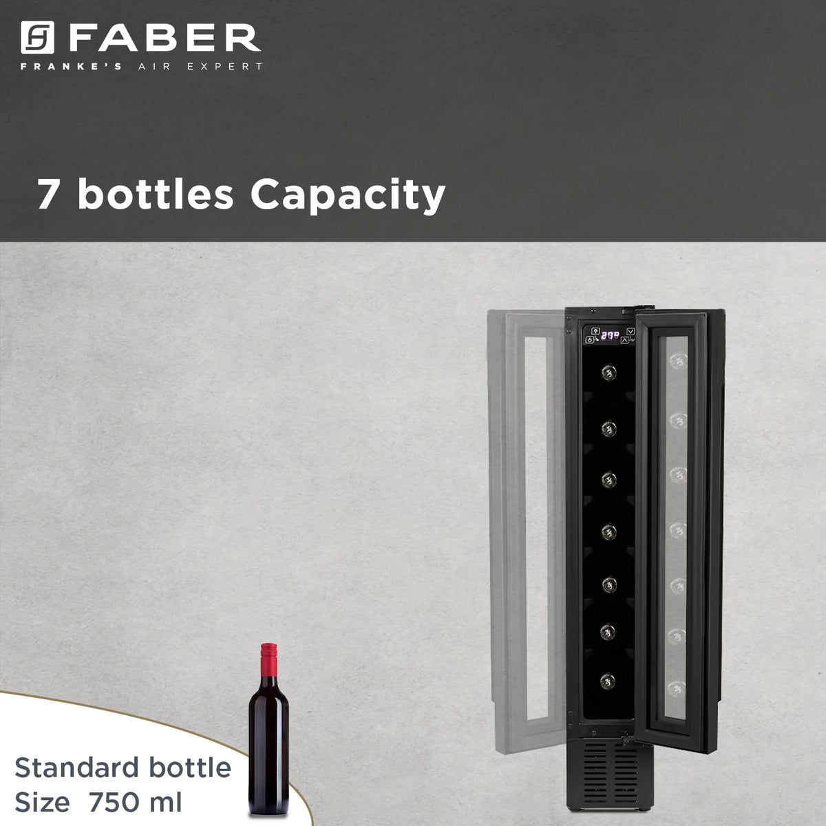 Faber FWC JCF 20 Wine Cooler – 7 Bottle Capacity, Single Zone Cooling, Touch LED Display, Wooden Shelves, Built-in / Freestanding-4