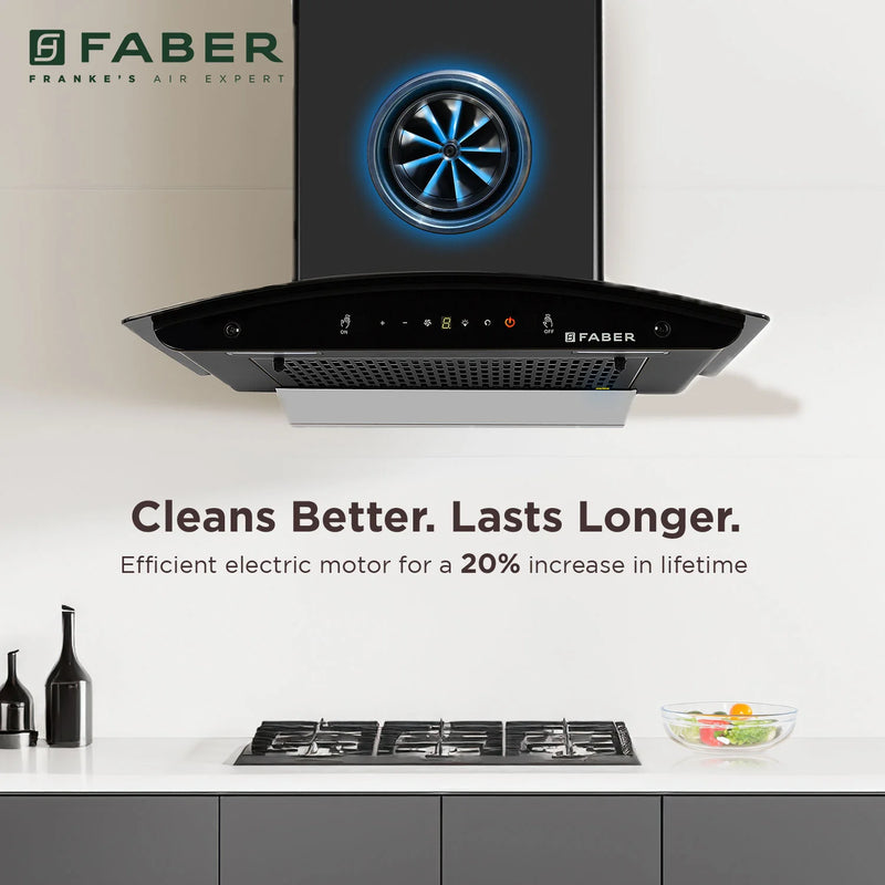 Faber Mystic BLDC FL HC BK  Wall-Mounted Chimney – 1500 m³/hr Suction, Heat Auto-Clean, Touch & Gesture Control-16