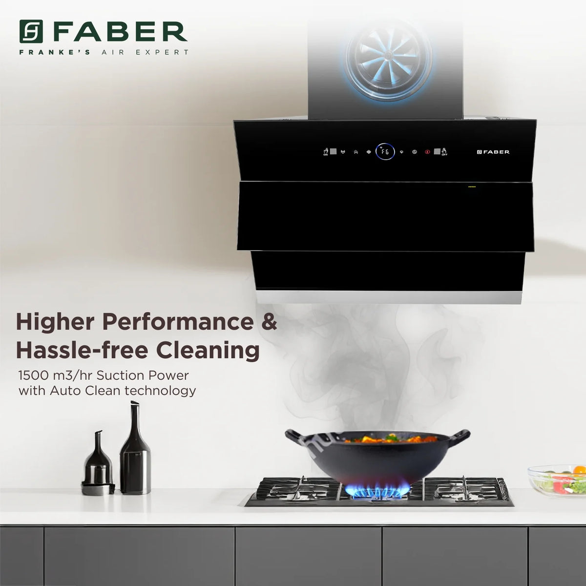 Faber Comet BLDC FL HC BK  Wall-Mounted Chimney – 1500 m³/hr Suction, BLDC Motor, Auto-Clean & Gesture Control-10
