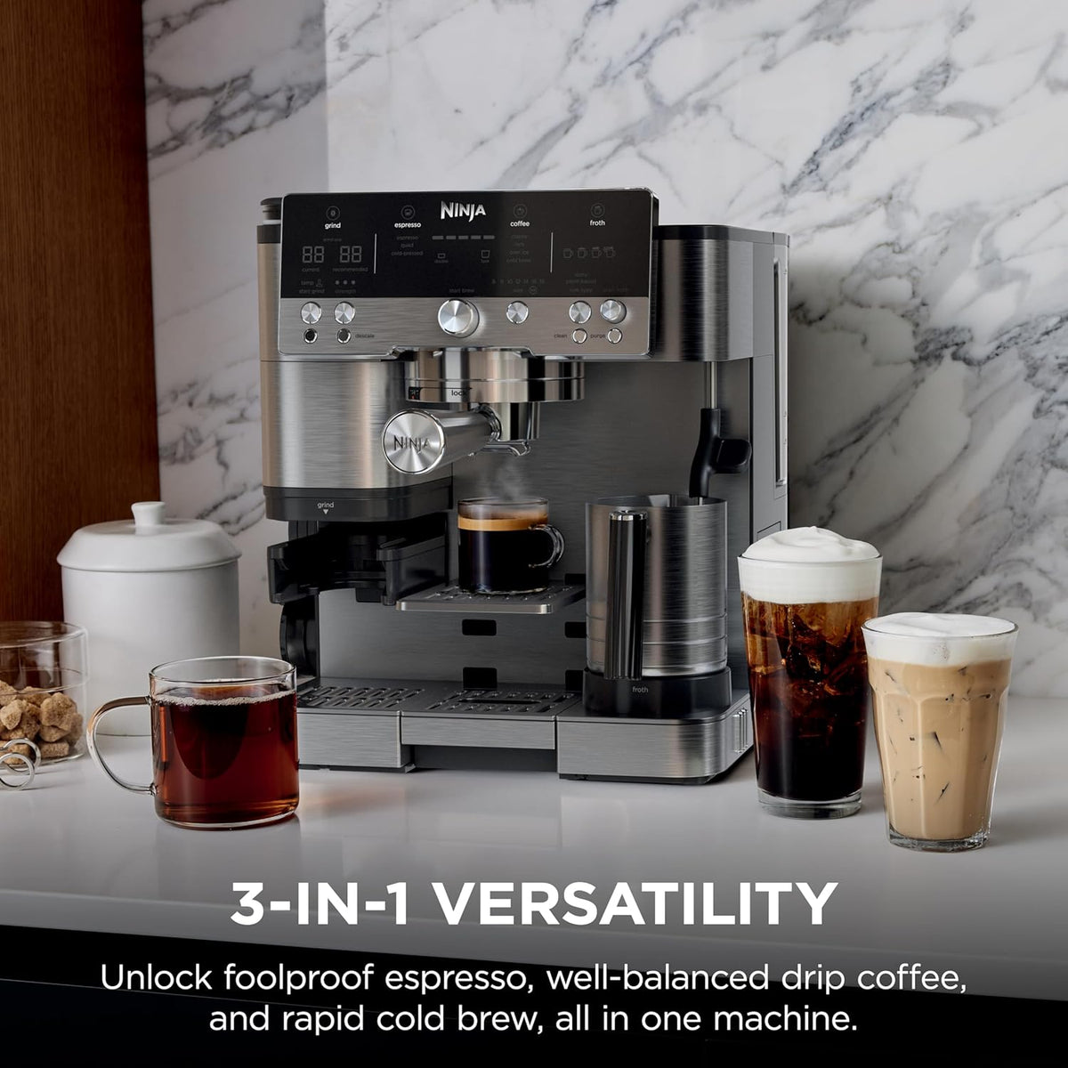 Ninja Luxe Café Premier Series ES601 Espresso Machine – 3-in-1 Coffee Maker with Grinder, Cold Brew, Barista Assist & Hands-Free Frother (Metallic Silver)-9