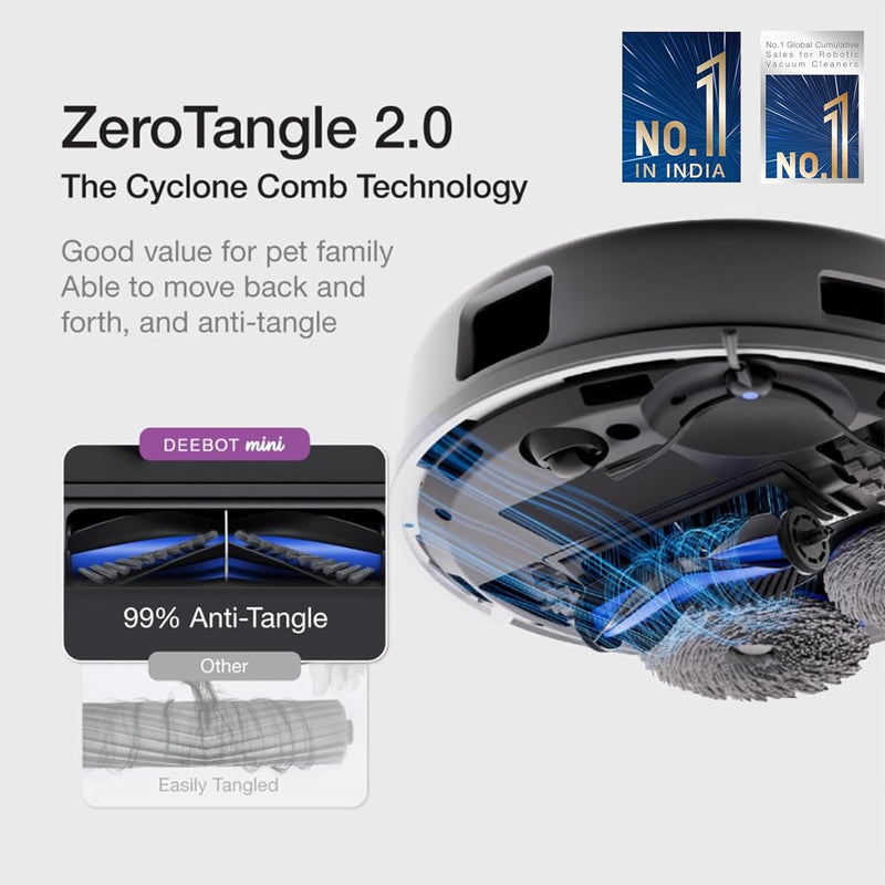 ECOVACS DEEBOT MINI 2-in-1 Robot Vacuum Cleaner & Mop with OMNI Station | 9000Pa Suction, ZeroTangle 2.0, TrueMapping 2.0, 45°C Hot Air Drying | Ultra-Compact Smart Cleaning Robot-7