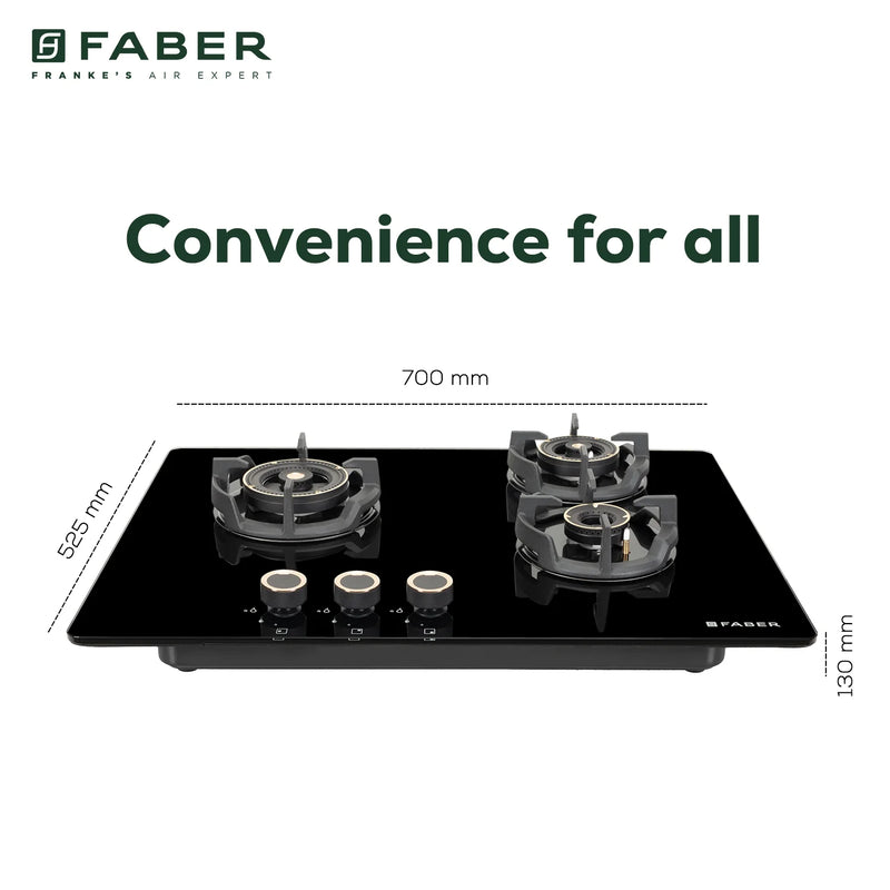 Faber Hob Experia HT703 ALU AI 70 cm Built-In Gas Hob – 3 Brass Burners, Auto Electric Ignition & Premium Glass Surface-13