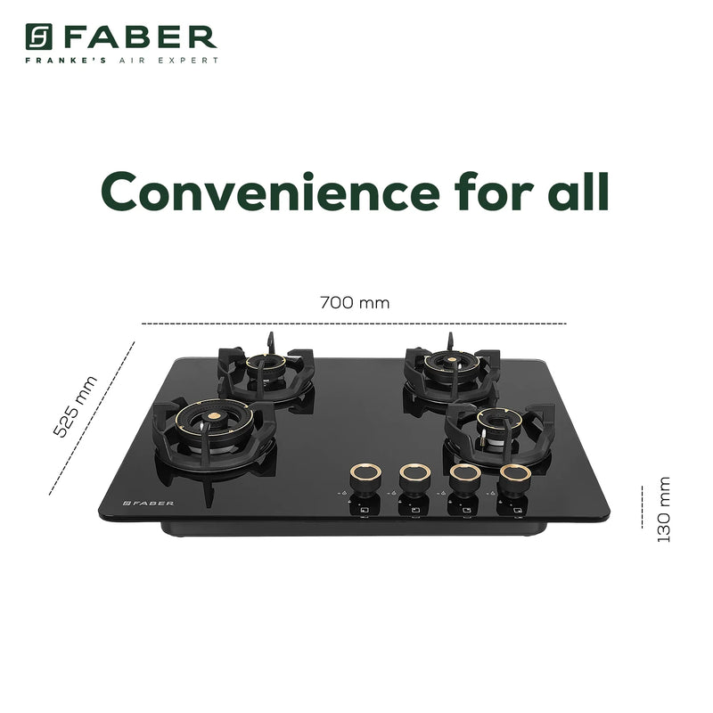 Faber Hob Experia HT704 ALU AI 70 cm Built-In Gas Hob – 4 Brass Burners, Auto-Electric Ignition & Premium Glass Top-13