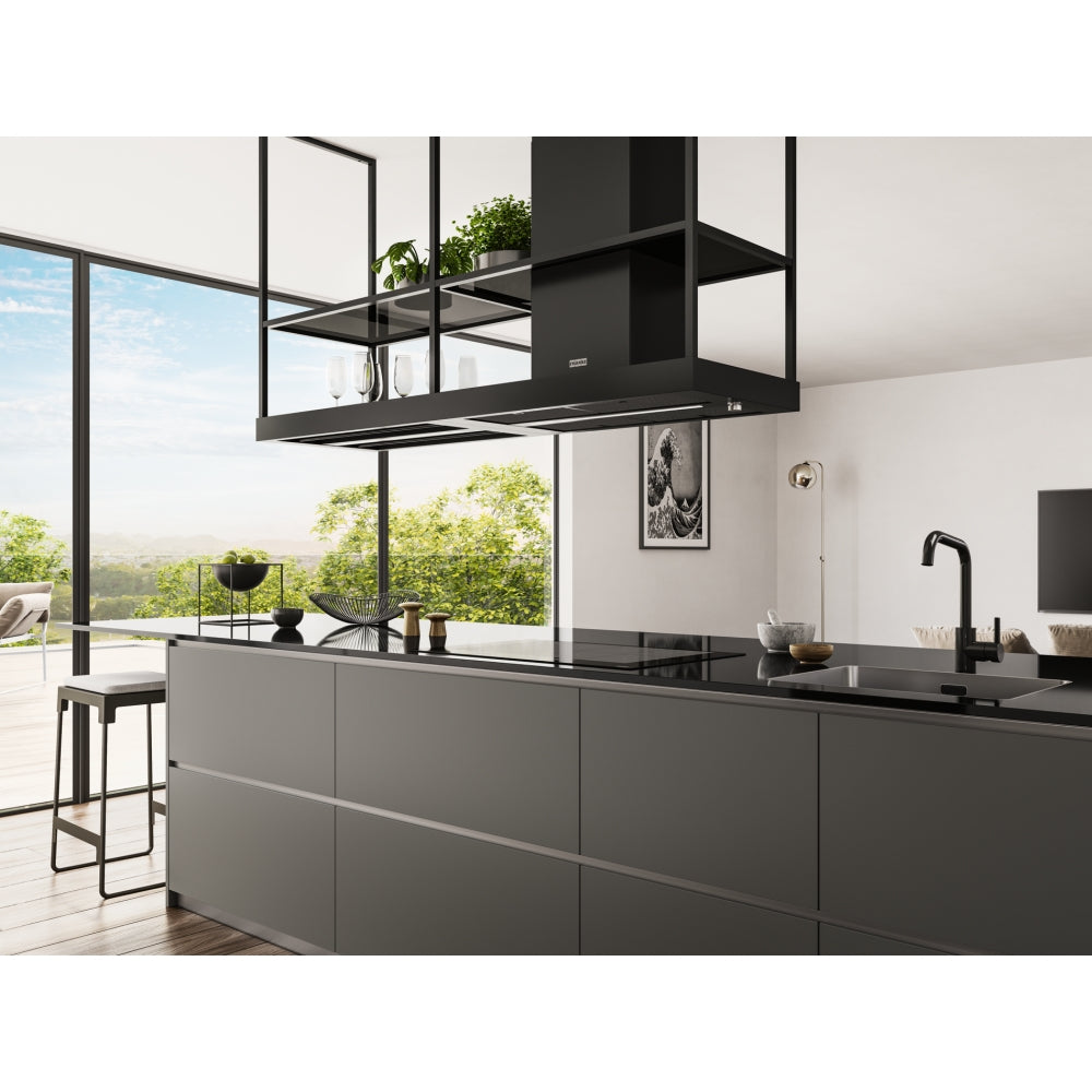Franke Mythos T-Shelf FMY BK Matt F180 Island Kitchen Hood (1800mm) – 750 m³/h, Black Extra Matt Finish, LED Bar Lighting, Aluminium Filter, Energy Class A-3