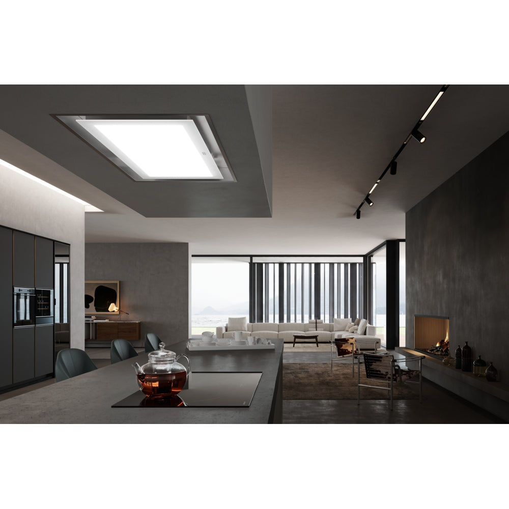 Franke Mythos Full Light FCMY 90 C WHG A FL Ceiling Hood (900mm) – 720 m³/h, Stainless Steel & White Glass, LED Panel, WiFi Enabled, Remote Control, Energy Class A-3