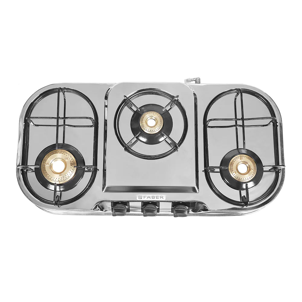 Faber Cooktop Astra 3BB SS – 3 Burner Gas Cooktop with Brass Burners, Super Jumbo Burner, Stainless Steel Finish, Manual Ignition