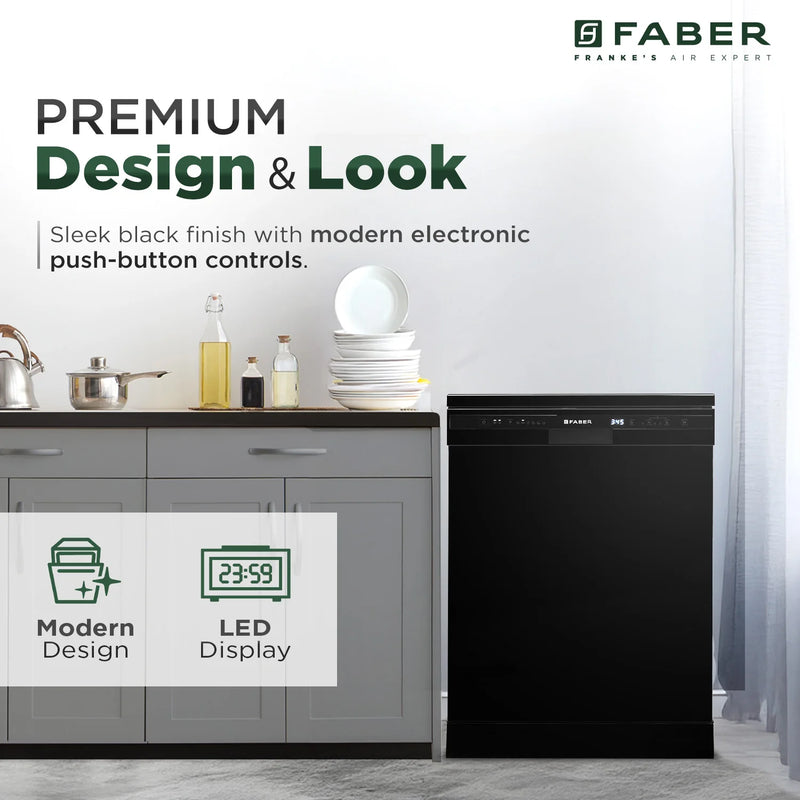 Faber FFSD 6PR 12S Neo BK Freestanding Dishwasher – 12 Place Settings, 6 Wash Programs, Neo Black Finish, Half Load, LED Display-6