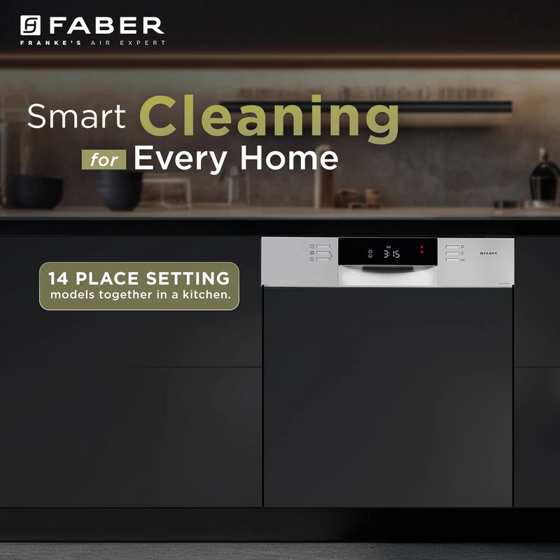 Faber FSID 8PR 14S Semi-Integrated Built-in Dishwasher – 14 Place Settings, 8 Wash Programs, Stainless Steel Finish, LED Display-4