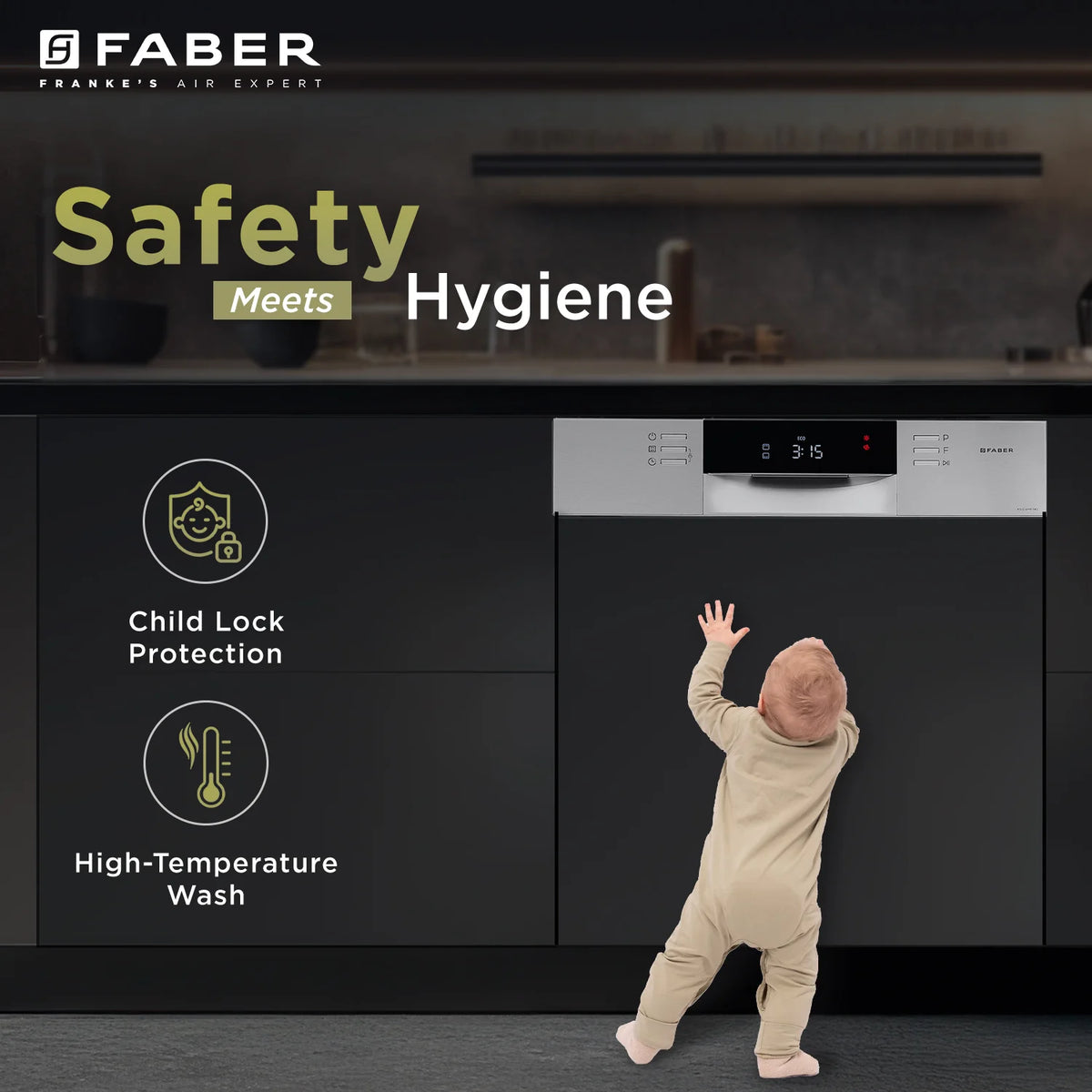 Faber FSID 8PR 14S Semi-Integrated Built-in Dishwasher – 14 Place Settings, 8 Wash Programs, Stainless Steel Finish, LED Display-2