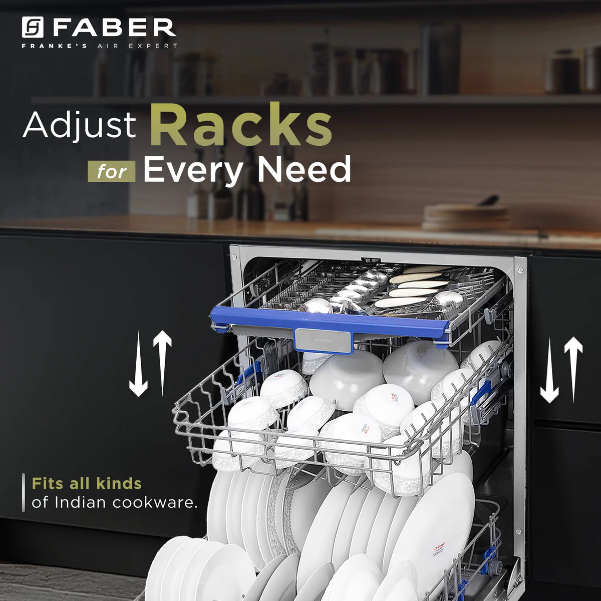 Faber FSID 8PR 14S Semi-Integrated Built-in Dishwasher – 14 Place Settings, 8 Wash Programs, Stainless Steel Finish, LED Display-7