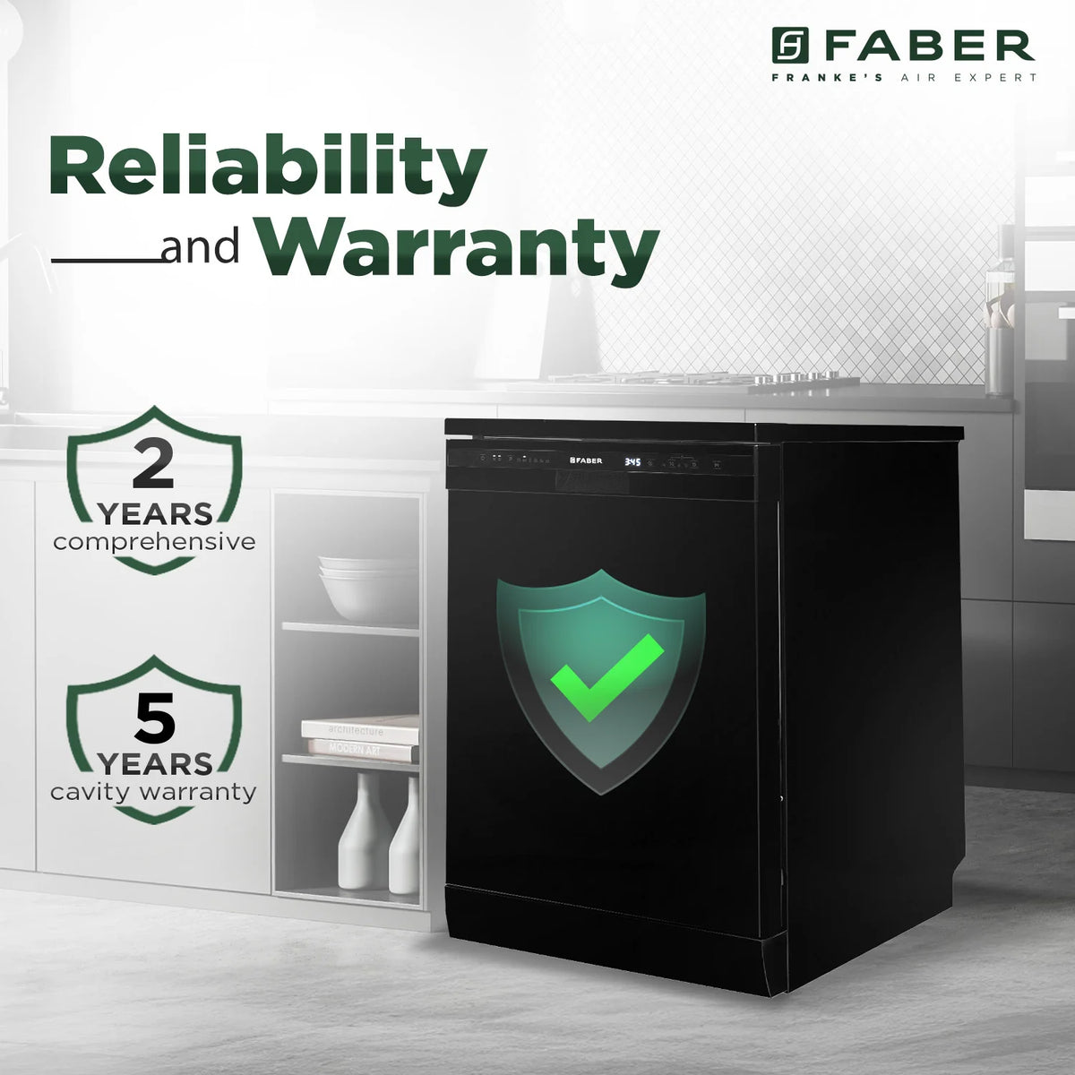 Faber FFSD 6PR 12S Neo BK Freestanding Dishwasher – 12 Place Settings, 6 Wash Programs, Neo Black Finish, Half Load, LED Display