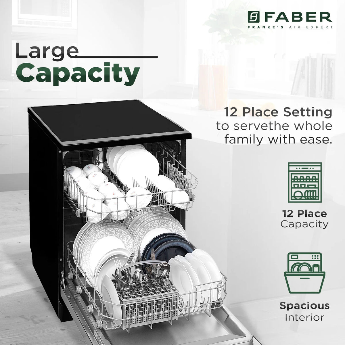 Faber FFSD 6PR 12S Neo BK Freestanding Dishwasher – 12 Place Settings, 6 Wash Programs, Neo Black Finish, Half Load, LED Display-4
