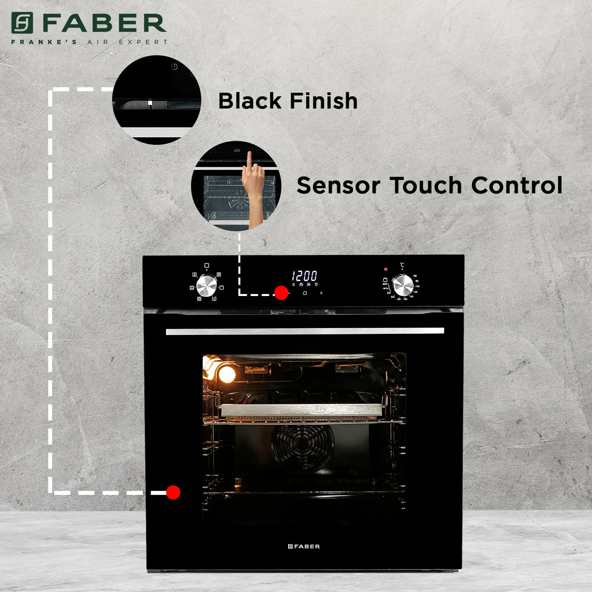 Faber FBIO 83L 6F AF BK Built-in Oven – 83L Black Glass, 6 Cooking Functions, Sensor Touch Control, 3D Hot Air Circulation, Air Fry, Energy Efficient-3