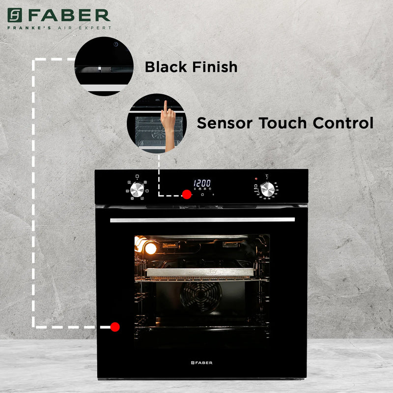 Faber FBIO 83L 6F AF BK Built-in Oven – 83L Black Glass, 6 Cooking Functions, Sensor Touch Control, 3D Hot Air Circulation, Air Fry, Energy Efficient-3