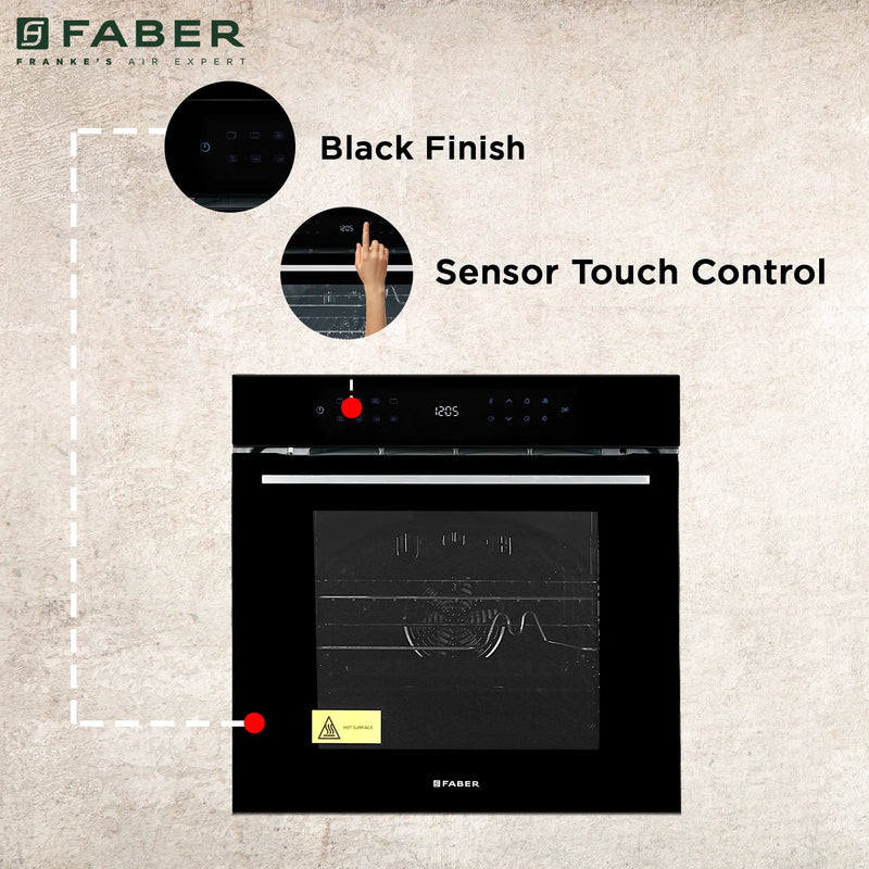 Faber FBIO 83L 15F BK Built-in Oven – 83L Semi-Transparent Black Glass, 15 Cooking Functions, Sensor Touch Control, 3D Hot Air Circulation, Energy Efficient-3