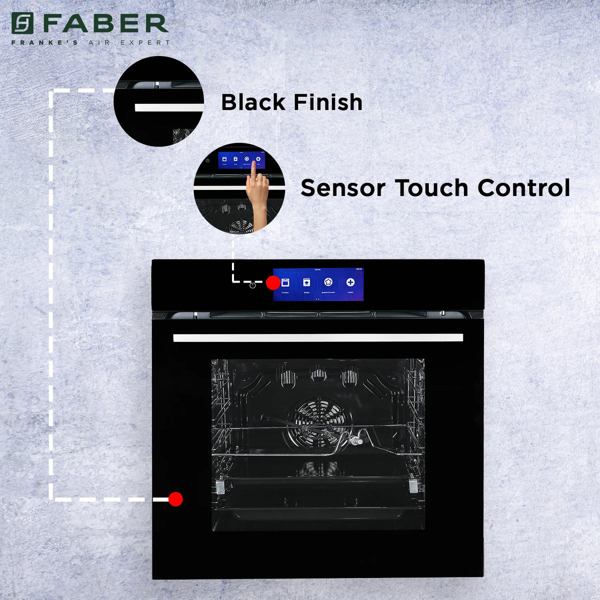 Faber FBIO 83L 18F TFT BK N Built-in Oven – 83L Black Glass, 18 Cooking Functions, TFT Touch Control, 3D Hot Air Circulation, Energy Efficient-8