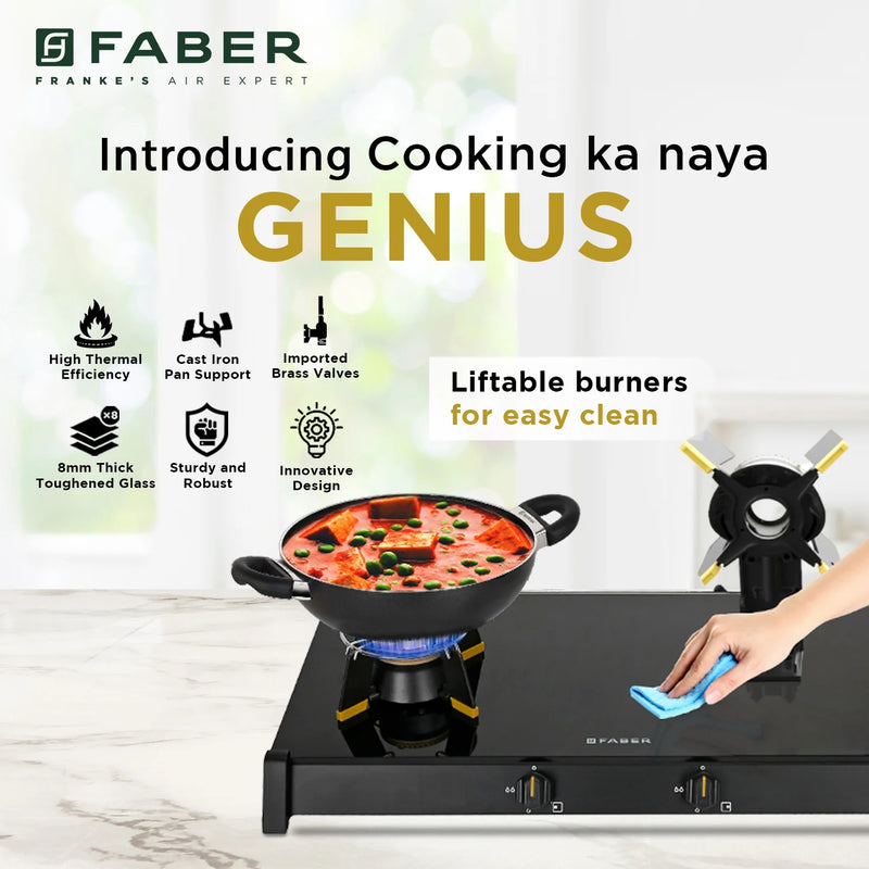 Faber HOB COOKTOP GENIUS 752 BK – 75cm 2 Burner Gas Hob, Brass Burners, Manual Ignition, Black Matte Finish-2