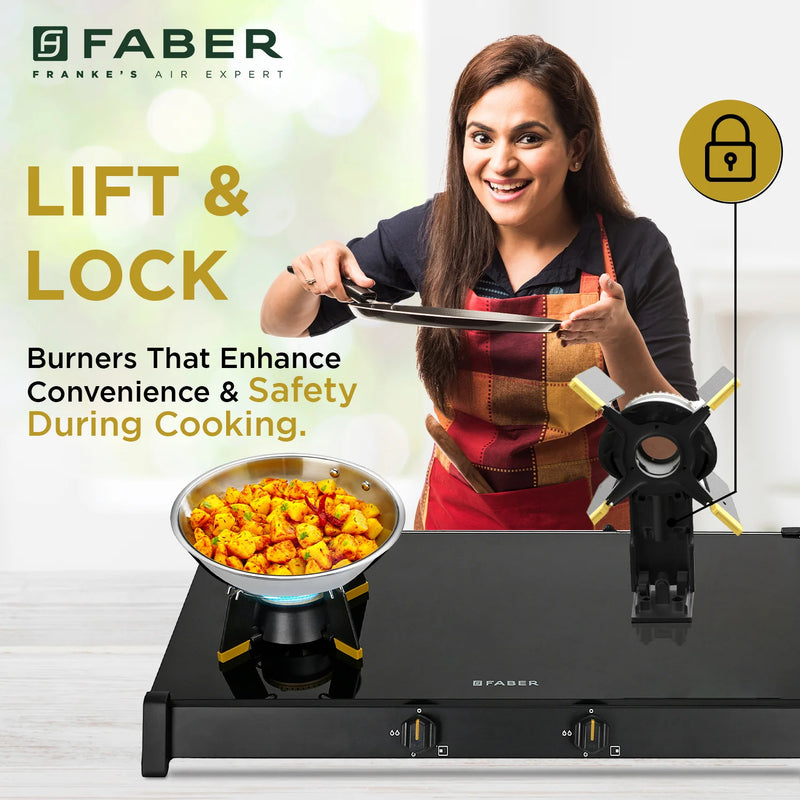 Faber HOB COOKTOP GENIUS 752 BK – 75cm 2 Burner Gas Hob, Brass Burners, Manual Ignition, Black Matte Finish-4