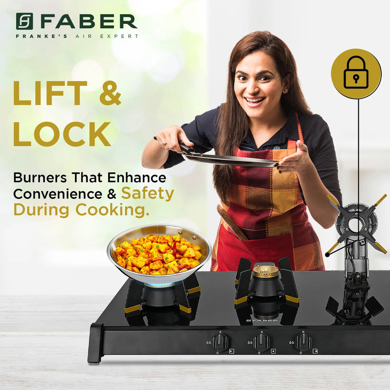 Faber HOB COOKTOP GENIUS 753 AI BK – 75cm 3 Burner Gas Hob, Brass Burners, Auto Ignition, Black Glass Finis-4
